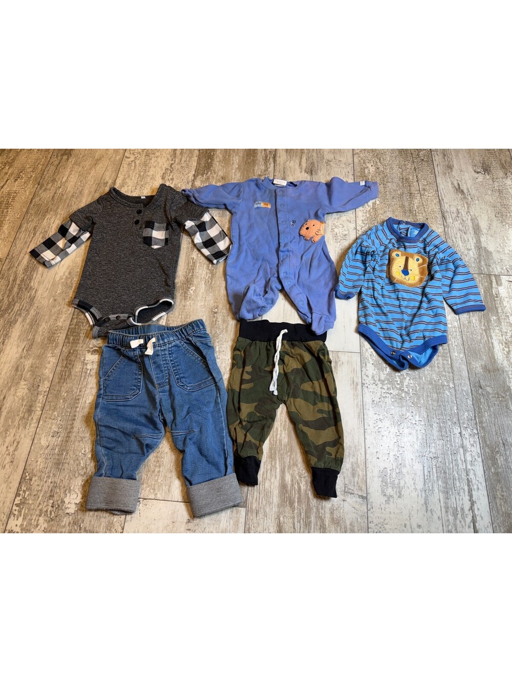 Baby Boy Clothes Lot 5 Piece Camo Denim Lion Plaid Outfit